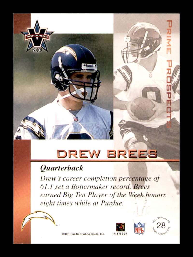 Load image into Gallery viewer, 2001 Pacific Vanguard Prime Prospects Drew Brees #28 Rookie RC San Diego Chargers  Image 2
