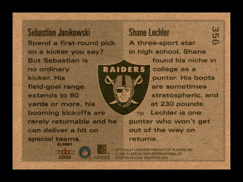 Load image into Gallery viewer, 2000 Fleer Tradition Sebastian Janikowski #356 Rookie RC Oakland Raiders  Image 2
