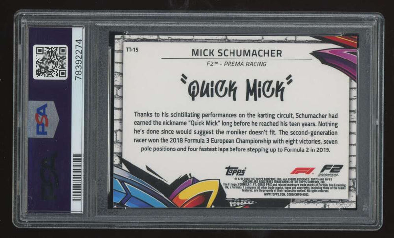Load image into Gallery viewer, 2020 Topps Chrome F1 Track Tags Mick Schumacher #15 PSA 9  Image 2
