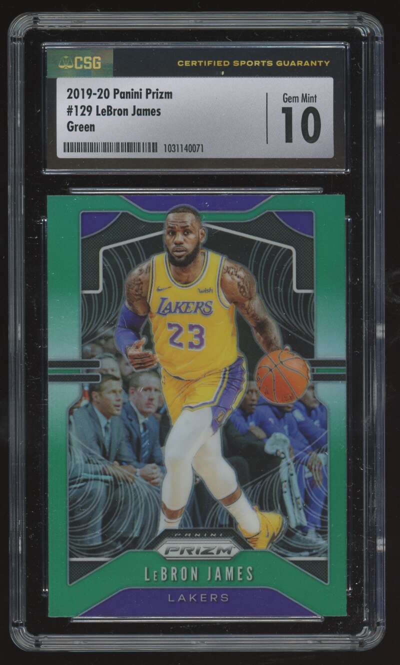 Load image into Gallery viewer, 2019-20 Panini Prizm Green Prizm LeBron James #129 CSG 10 Los Angeles Lakers  Image 1
