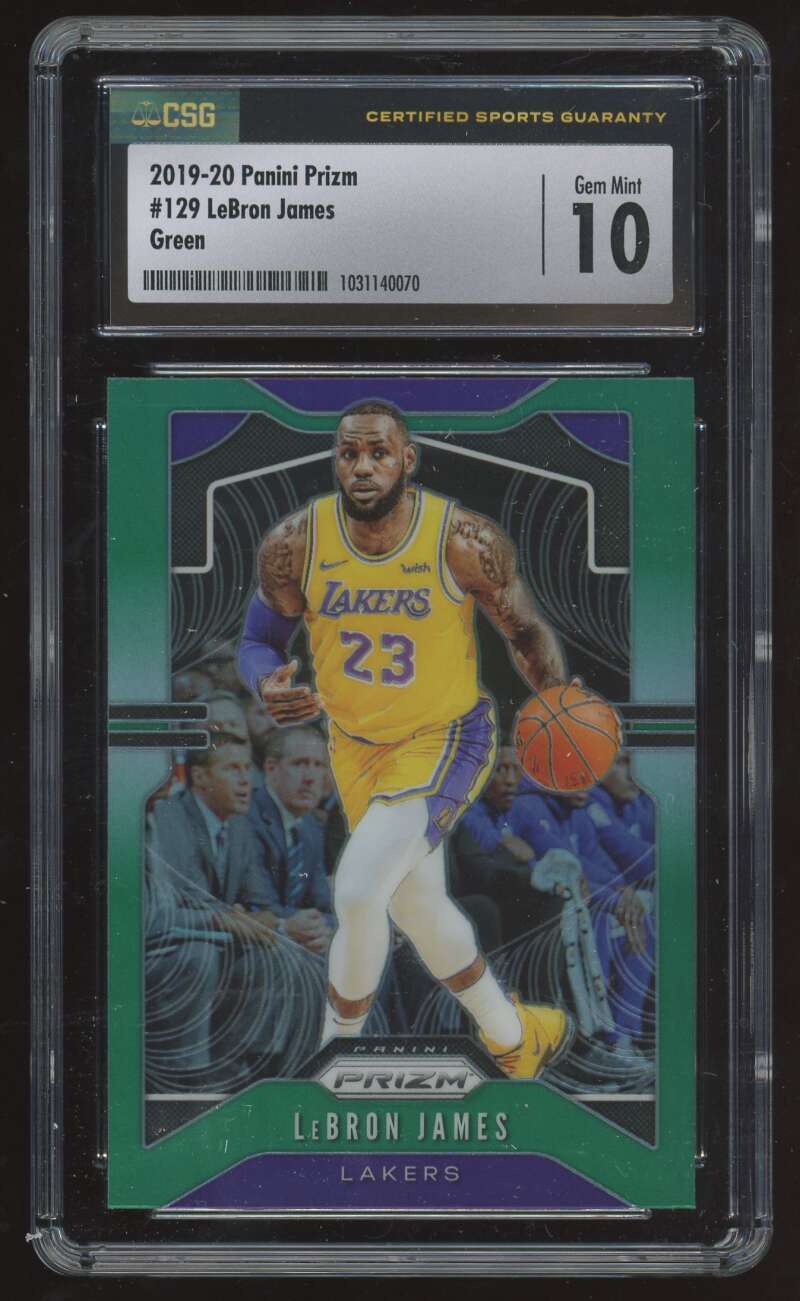 Load image into Gallery viewer, 2019-20 Panini Prizm Green Prizm LeBron James #129 CSG 10 Los Angeles Lakers  Image 1
