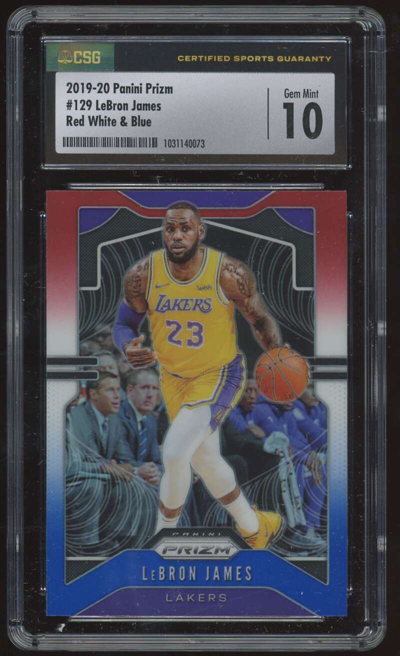 Load image into Gallery viewer, 2019-20 Panini Prizm Red White Blue Prizm LeBron James #129 CSG 10 Los Angeles Lakers  Image 1
