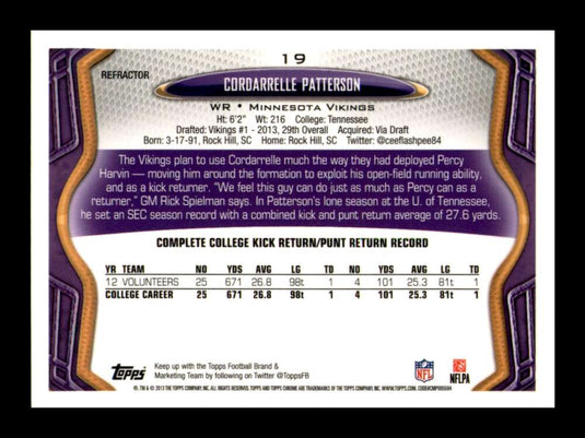 2013 Topps Chrome X-Fractor Cordarrelle Patterson 