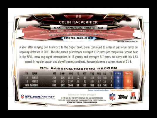 2014 Topps Chrome Orange Refractor Colin Kaepernick 