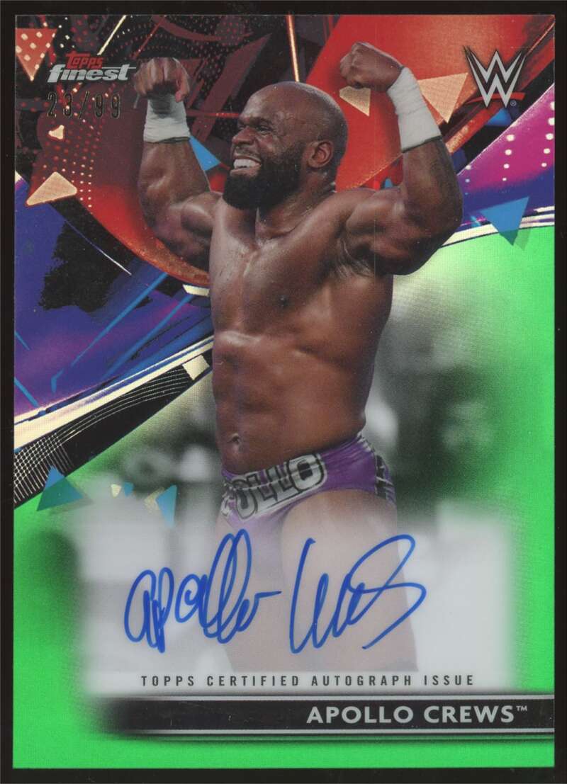 Load image into Gallery viewer, 2021 Topps Finest WWE Green Refractor Auto Apollo Crews #RA-AC Autograph /99  Image 1
