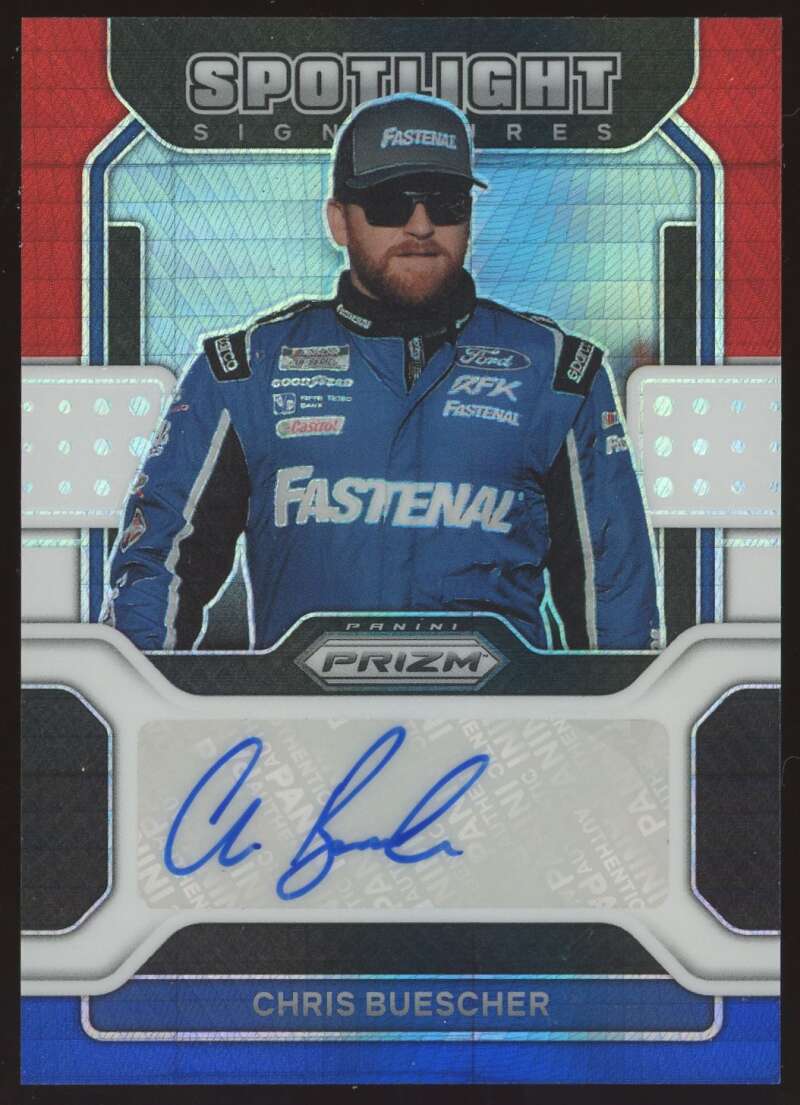 Load image into Gallery viewer, 2022 Panini Prizm Nascar Spotlight Signatures Red White Blue Hyper Chris Buescher #SS-BU Auto /25  Image 1
