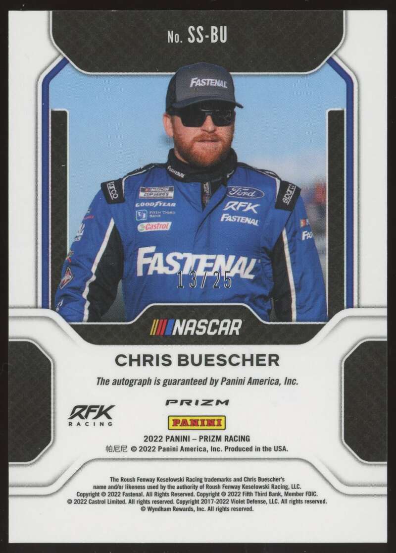 Load image into Gallery viewer, 2022 Panini Prizm Nascar Spotlight Signatures Red White Blue Hyper Chris Buescher #SS-BU Auto /25  Image 2
