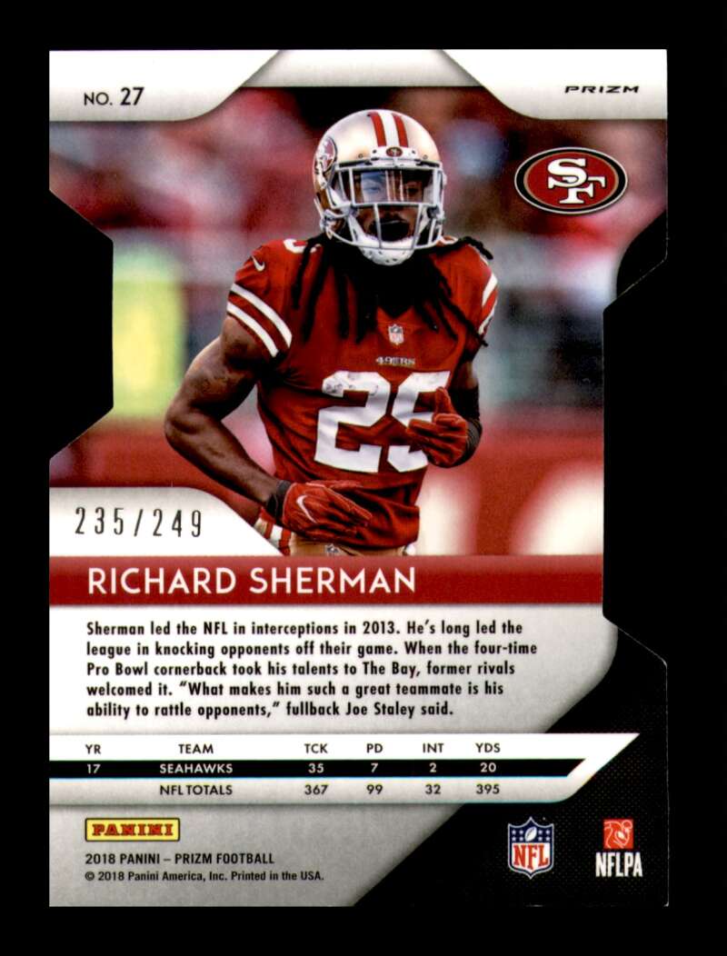 Load image into Gallery viewer, 2018 Panini Prizm Orange Prizm Die Cut Richard Sherman #27 SP /249 San Francisco 49ers  Image 2
