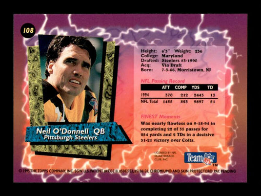 1995 Topps Finest Refractor Neil O'Donnell