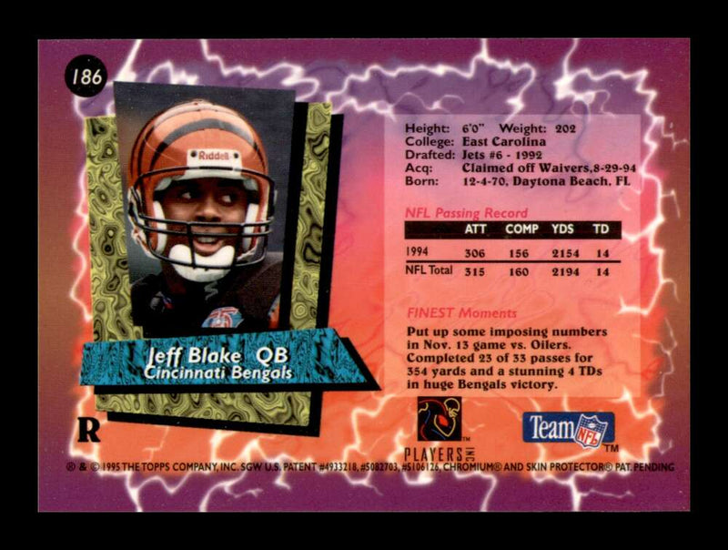 Load image into Gallery viewer, 1995 Topps Finest Refractor Jeff Blake #186 Rookie RC Cincinnati Bengals  Image 2
