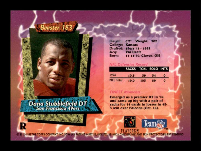 Load image into Gallery viewer, 1995 Topps Finest Booster Refractor Dana Stubblefield #183 San Francisco 49ers  Image 2
