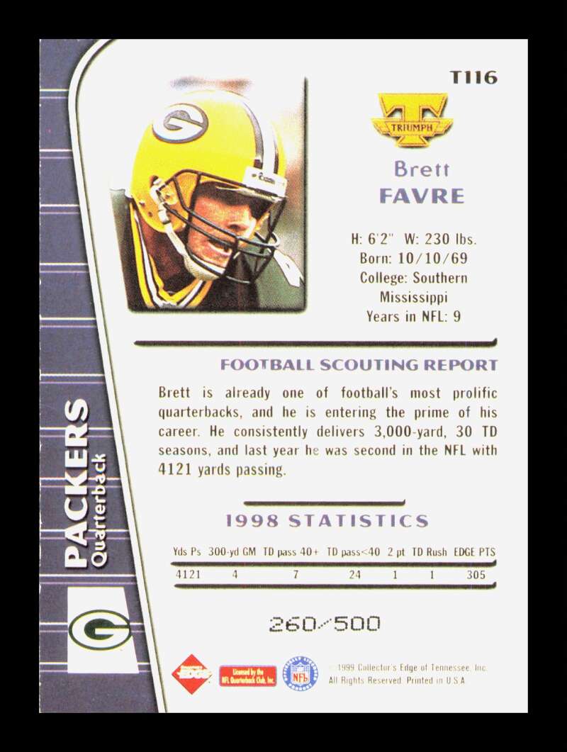 Load image into Gallery viewer, 1999 Collector&#39;s Edge Triumph Galvanized Brett Favre #T116 SP /500 Green Bay Packers  Image 2
