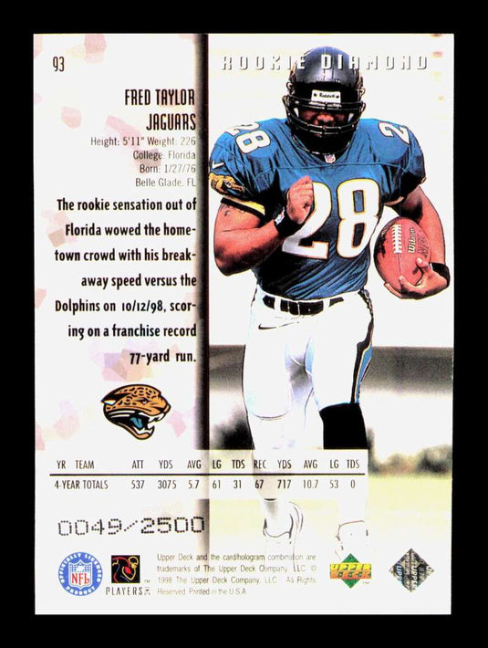 1998 Upper Deck Black Diamond Rookie Diamond Double Fred Taylor 