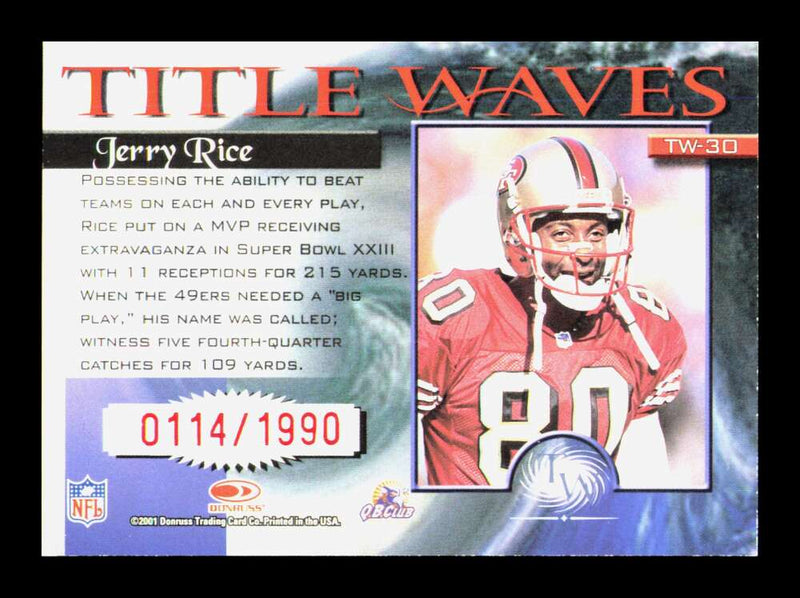 Load image into Gallery viewer, 2001 Donruss Elite Title Waves Jerry Rice #TW-30 SP /1990 San Francisco 49ers  Image 2
