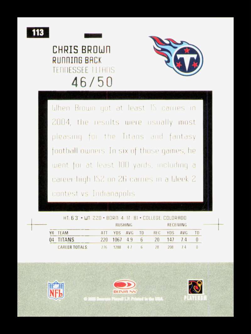 Load image into Gallery viewer, 2005 Leaf Certified Materials Mirror Blue Chris Brown #113 SP /50 Tennessee Titans  Image 2
