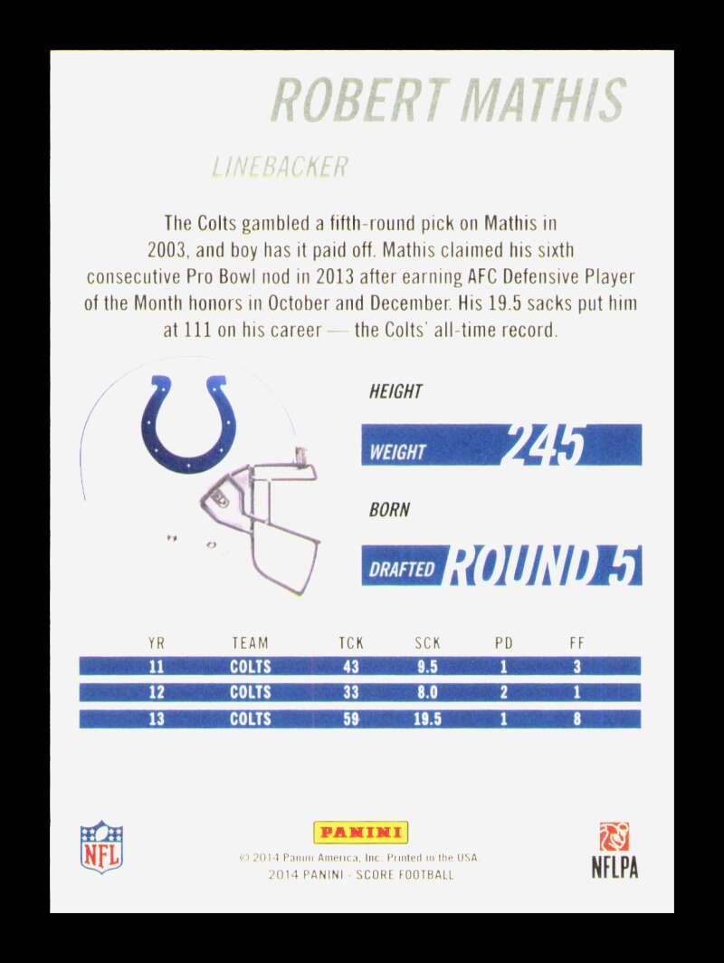 Load image into Gallery viewer, 2014 Panini Score Hot 100 Showcase Blue Robert Mathis #274 SP /79 Indianapolis Colts  Image 2
