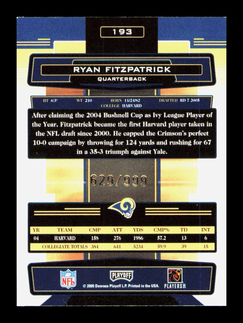 Load image into Gallery viewer, 2005 Playoff Absolute Memorabilia Ryan Fitzpatrick #193 Rookie RC /999 St. Louis Rams  Image 2
