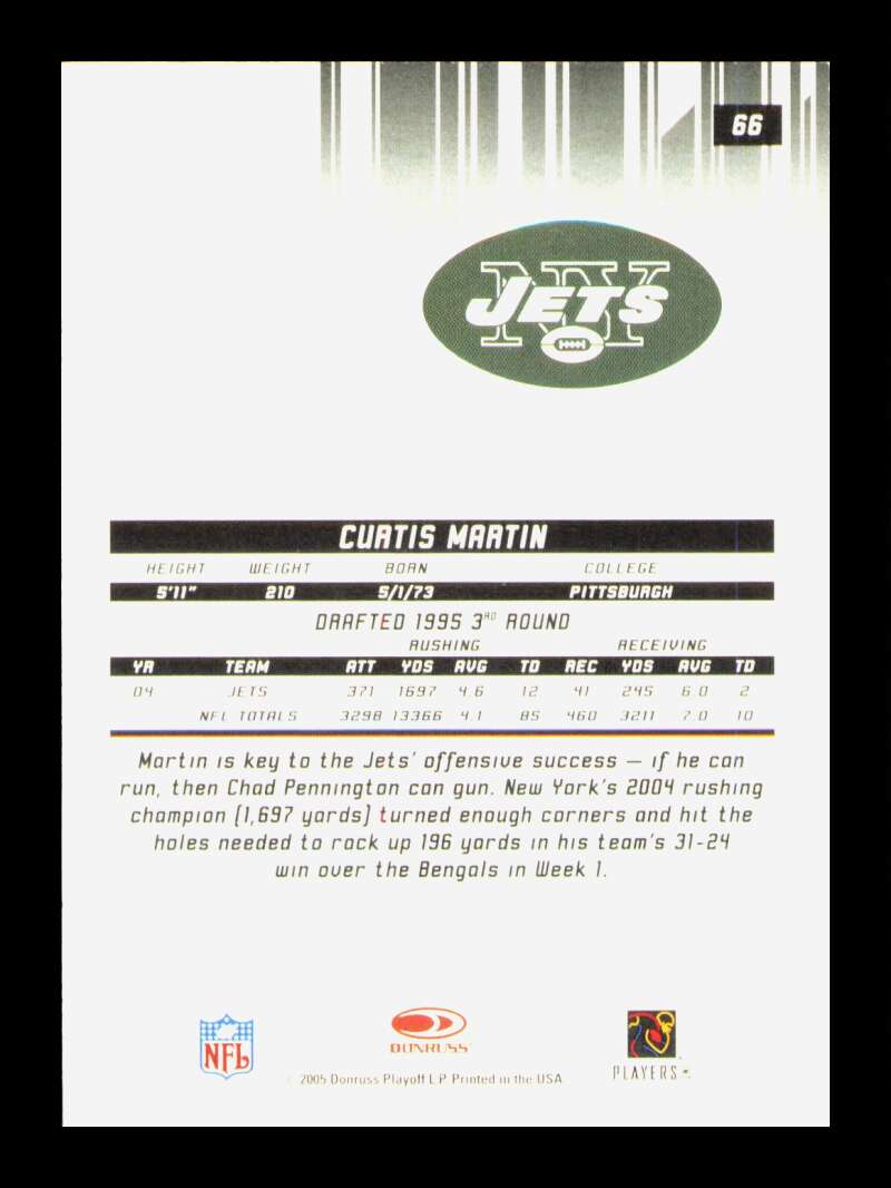 Load image into Gallery viewer, 2005 Leaf Rookies &amp; Stars Longevity Holofoil Curtis Martin #66 New York Jets /99 Image 2
