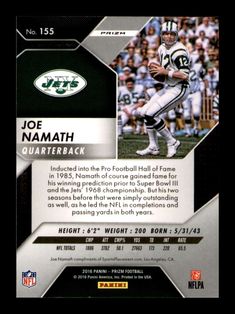 Load image into Gallery viewer, 2016 Panini Prizm Silver Prizm Joe Namath #155 New York Jets  Image 2
