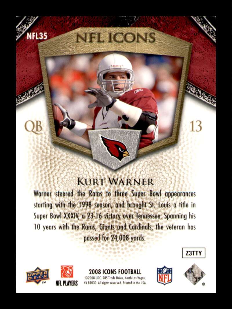 Load image into Gallery viewer, 2008 Upper Deck Icons NFL Icons Rainbow Gold Kurt Warner #NFL35 SP /99 Arizona Cardinals  Image 2
