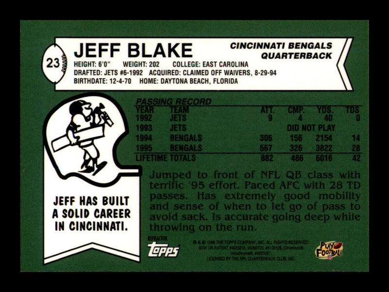 Load image into Gallery viewer, 1996 Topps Chrome 40th Anniversary Retro Refractor Jeff Blake #23 Cincinnati Bengals  Image 2
