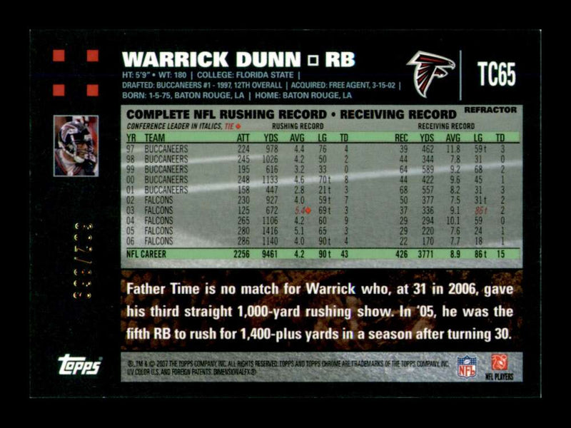 Load image into Gallery viewer, 2007 Topps Chrome White Refractor Warrick Dunn #TC65 SP /869 Atlanta Falcons  Image 2
