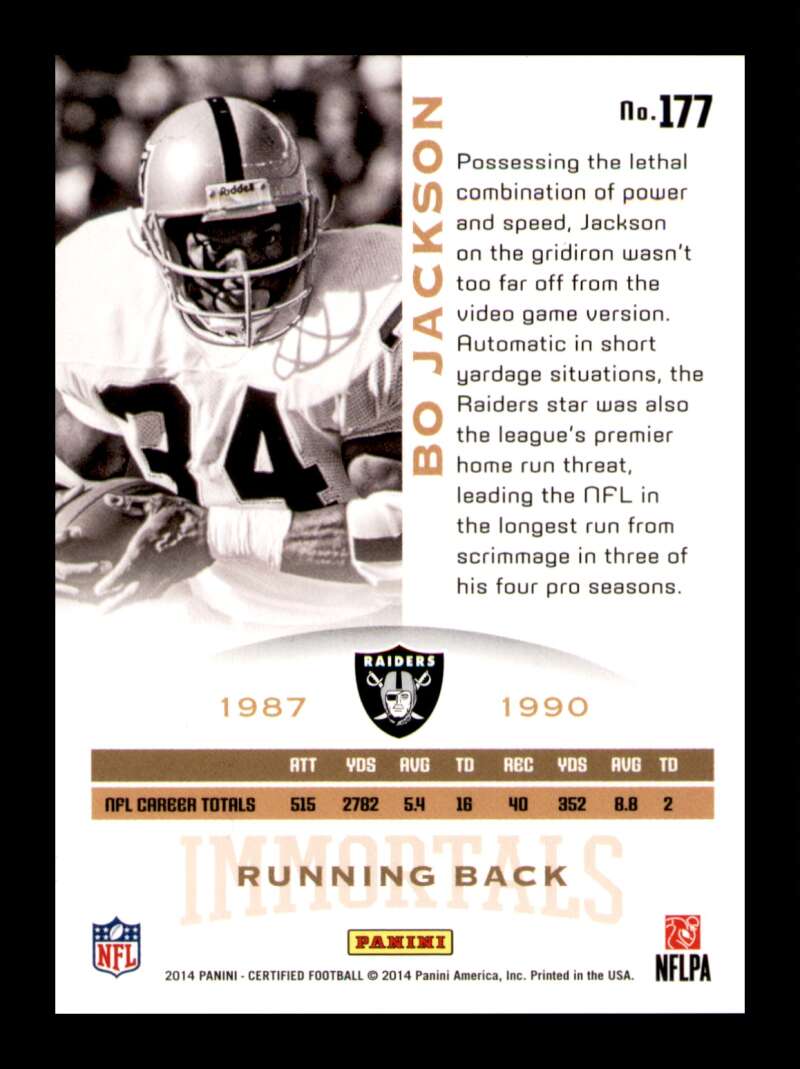 Load image into Gallery viewer, 2014 Panini Certified Immortals Red Bo Jackson #177 SP /249 Los Angeles Raiders  Image 2
