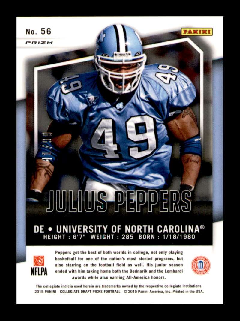 Load image into Gallery viewer, 2015 Panini Prizm Draft Purple Flash Prizm Julius Peppers #56 SP /99 North Carolina Tar Heels  Image 2
