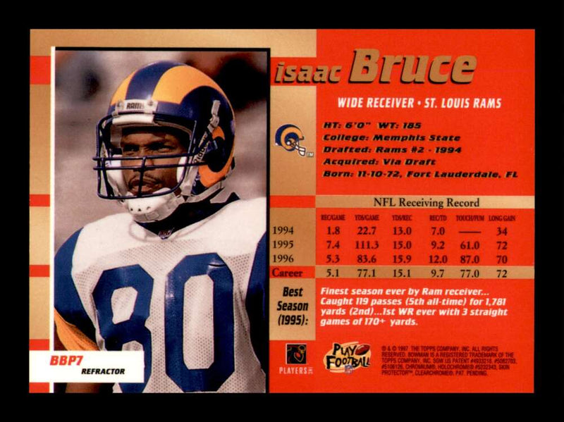 Load image into Gallery viewer, 1997 Stadium Club Bowman&#39;s Best Preview Refractor Isaac Bruce #BBP7 St. Louis Rams  Image 2
