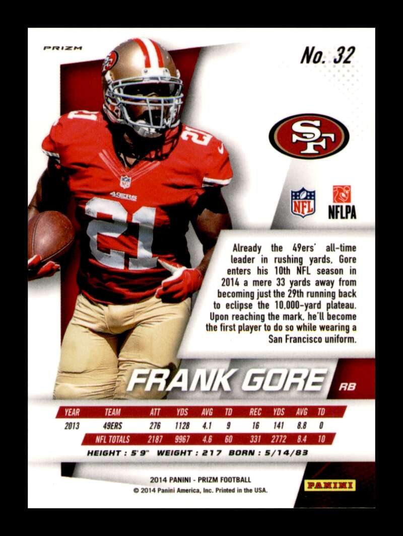 Load image into Gallery viewer, 2014 Panini Prizm Neon Green Yellow Prizm Frank Gore #32 San Francisco 49ers  Image 2
