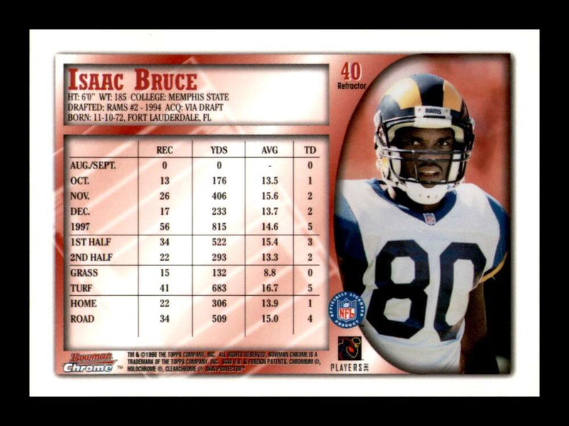 Load image into Gallery viewer, 1998 Bowman Chrome Refractor Isaac Bruce #40 St. Louis Rams  Image 2
