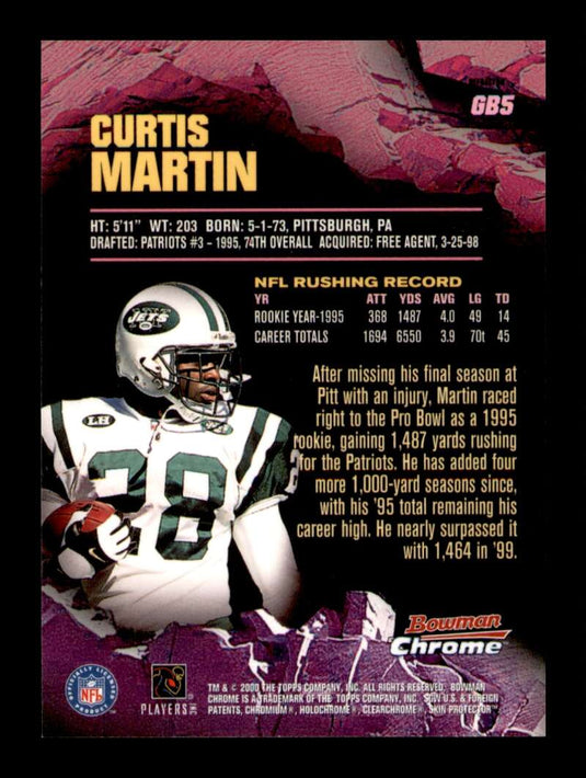 2000 Bowman Chrome Ground Breakers Refractor Curtis Martin 