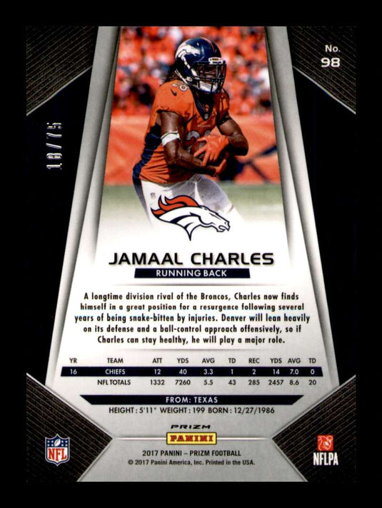 2017 Panini Prizm Purple Crystals Prizm Jamaal Charles 