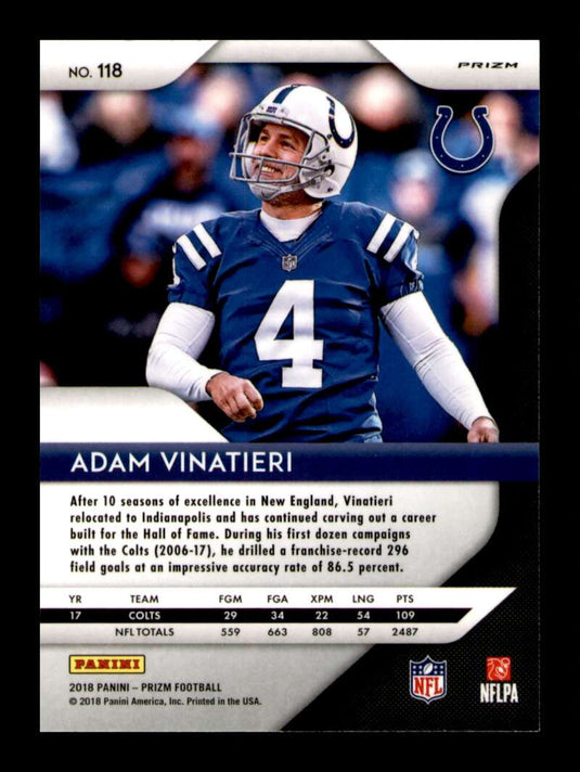 2018 Panini Prizm Green Prizm Adam Vinatieri 