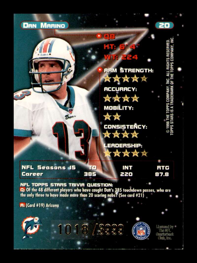 Load image into Gallery viewer, 1998 Topps Stars Dan Marino #20 /8799 Miami Dolphins  Image 2
