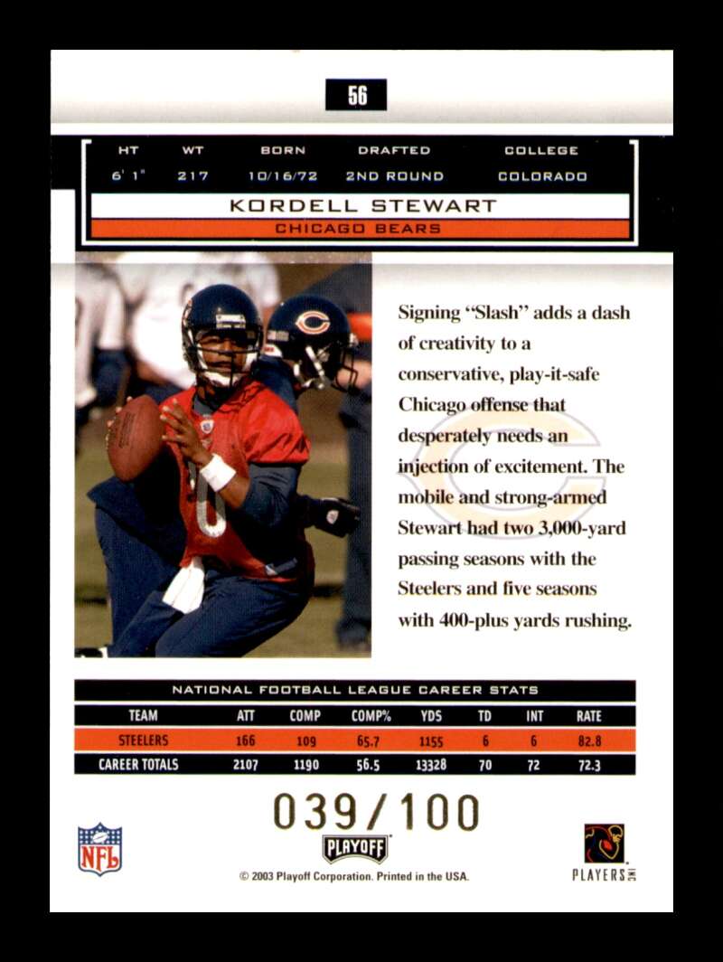 Load image into Gallery viewer, 2003 Playoff Honors O&#39;s Kordell Stewart #56 SP /100 Chicago Bears  Image 2
