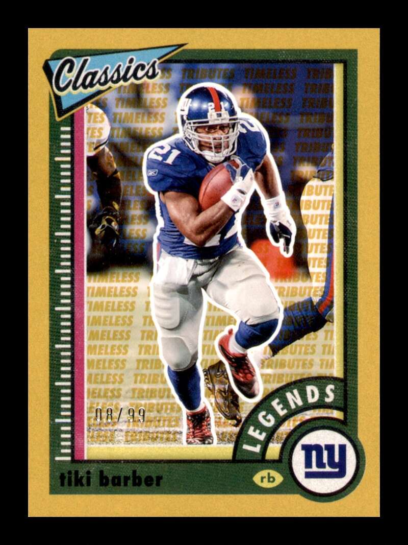 Load image into Gallery viewer, 2022 Panini Classics Timeless Tributes Gold Tiki Barber #145 SP /99 New York Giants  Image 1
