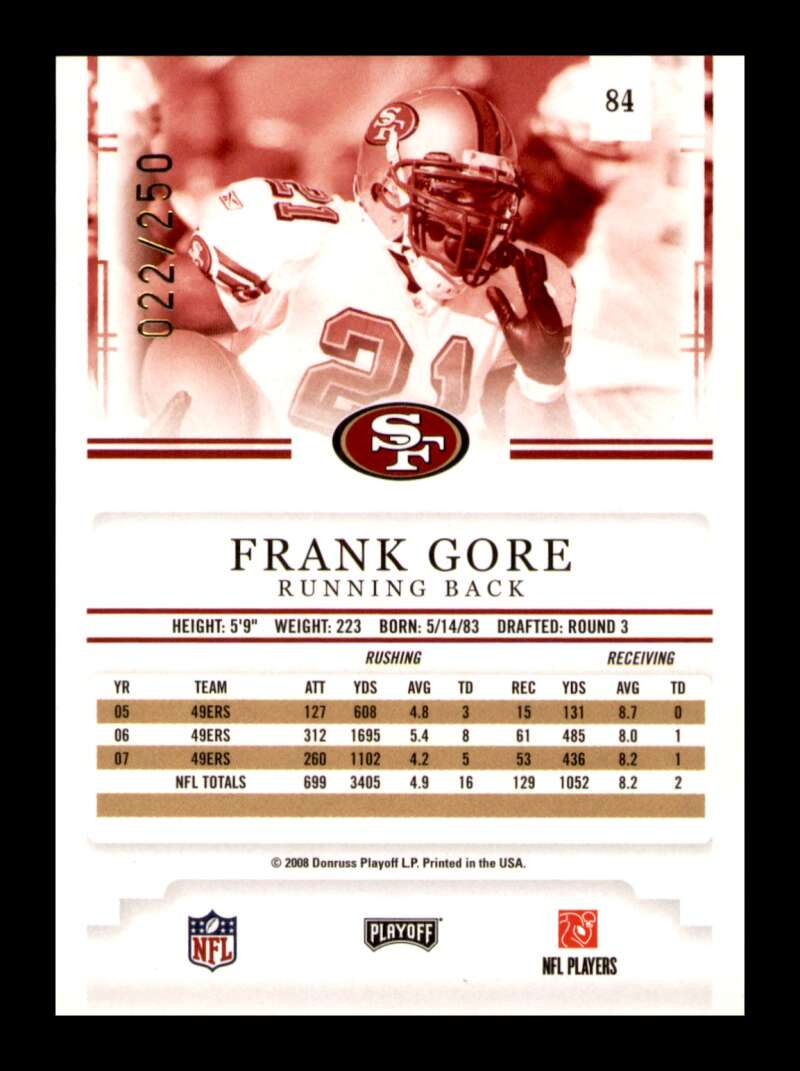 Load image into Gallery viewer, 2008 Playoff Prestige Xtra Points Gold Frank Gore #84 SP /250 San Francisco 49ers  Image 2
