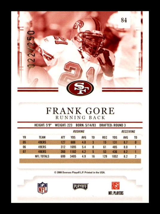 2008 Playoff Prestige Xtra Points Gold Frank Gore 