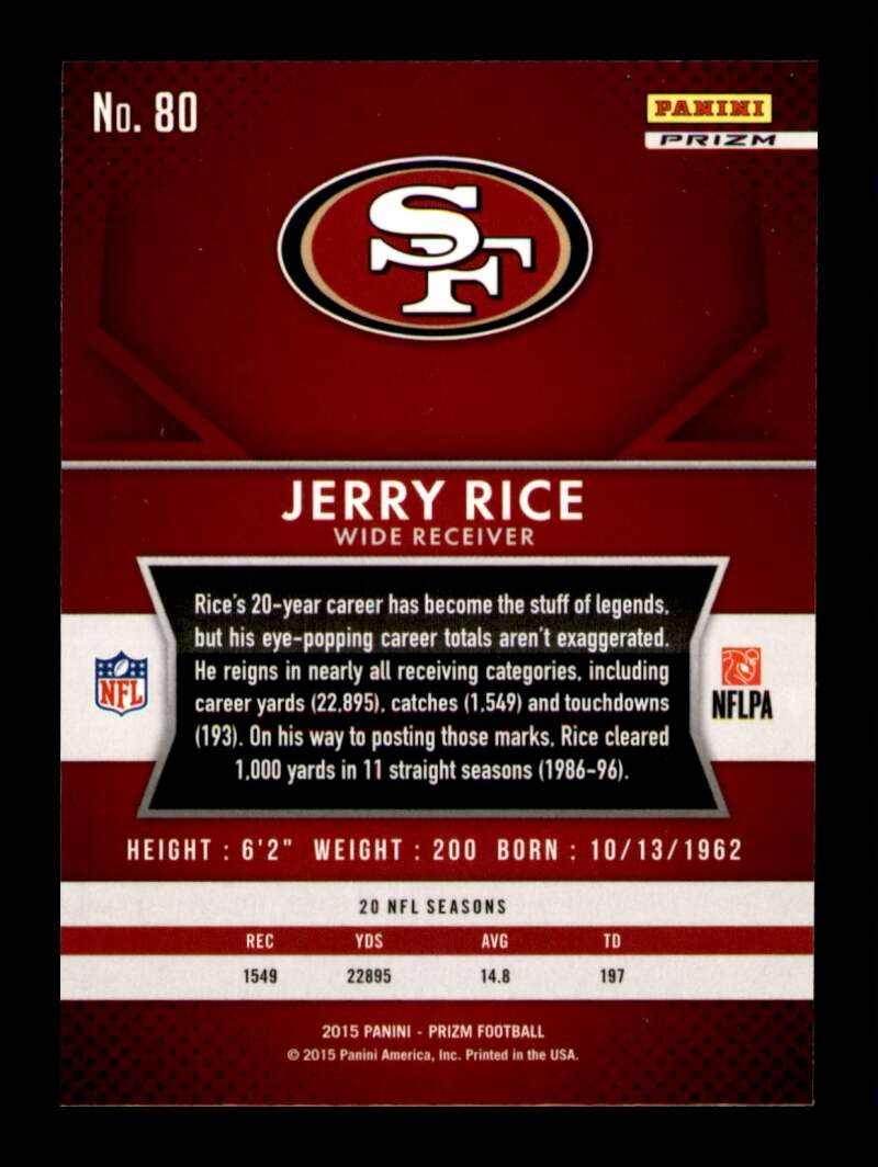 Load image into Gallery viewer, 2015 Panini Prizm Red White Blue Prizm Jerry Rice #80 San Francisco 49ers  Image 2
