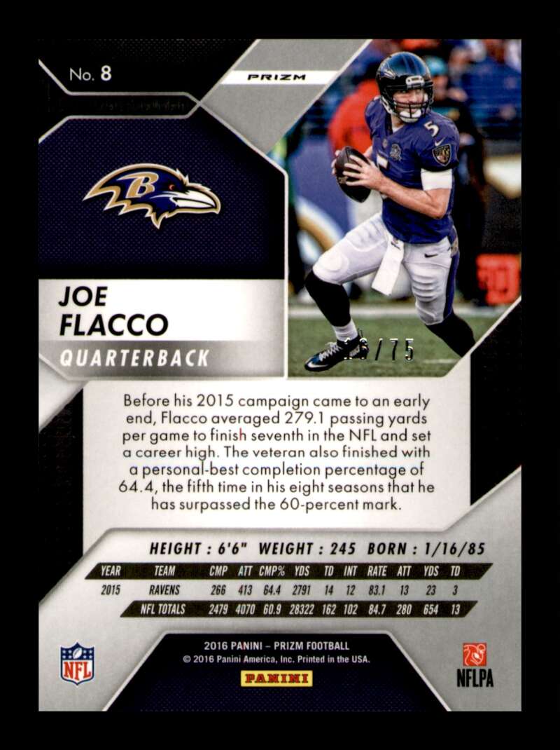 Load image into Gallery viewer, 2016 Panini Prizm Red Crystals Prizm Joe Flacco #8 SP /75 Baltimore Ravens  Image 2
