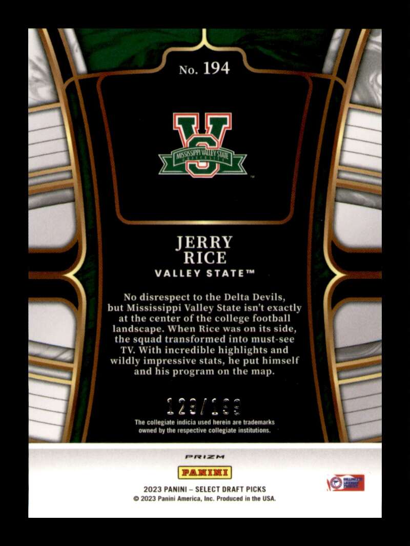 Load image into Gallery viewer, 2023 Panini Select Draft Tri Color Prizm Jerry Rice #194 Mississippi Valley State Delta Devils /199  Image 2
