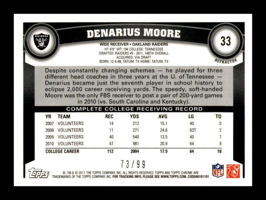 2011 Topps Chrome Sepia Refractor Denarius Moore 