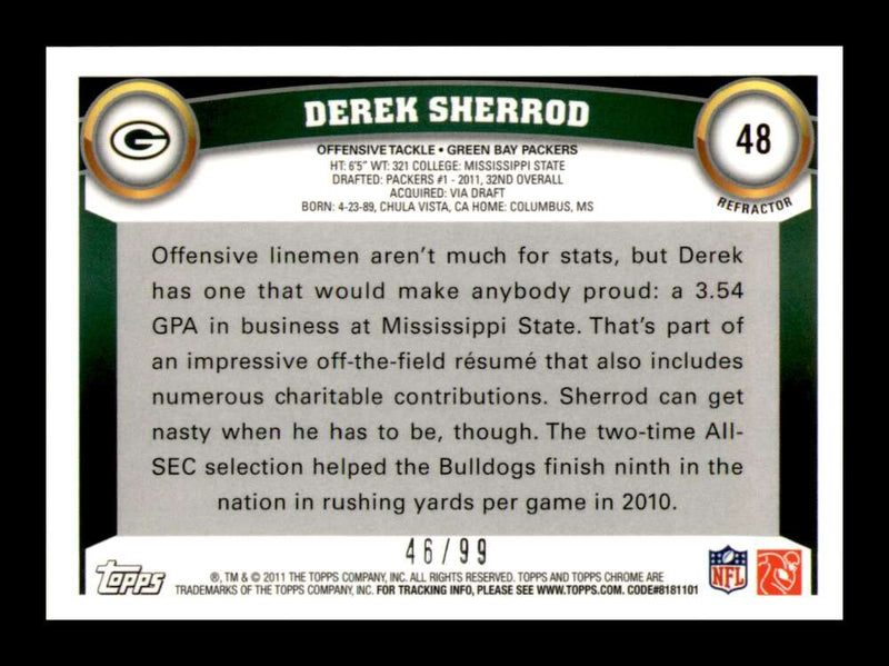 Load image into Gallery viewer, 2011 Topps Chrome Sepia Refractor Derek Sherrod #48 Green Bay Packers Rookie RC /99 Image 2
