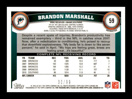 2011 Topps Chrome Sepia Refractor Brandon Marshall