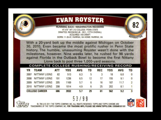 2011 Topps Chrome Sepia Refractor Evan Royster