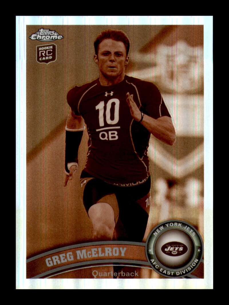 Load image into Gallery viewer, 2011 Topps Chrome Sepia Refractor Greg McElroy #86 New York Jets Rookie RC /99 Image 1
