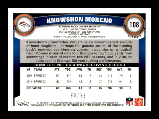 2011 Topps Chrome Sepia Refractor Knowshon Moreno 