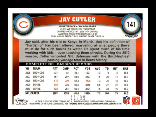 2011 Topps Chrome Sepia Refractor Jay Cutler