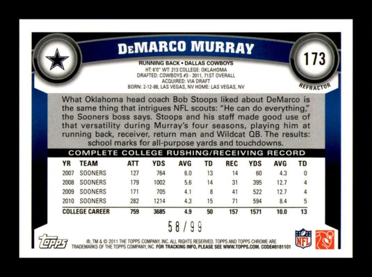 2011 Topps Chrome Sepia Refractor DeMarco Murray